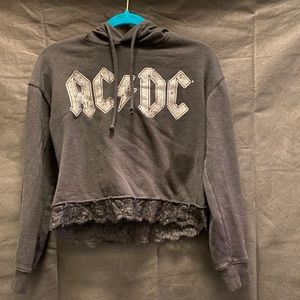 AC/DC Cropped Hoodie With Black Lace
